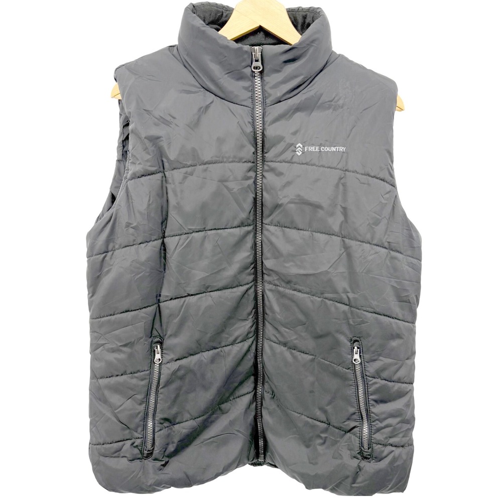 Free Country Puffer Vest Mens XL Black Full Zip Quilted Outdoor Sport